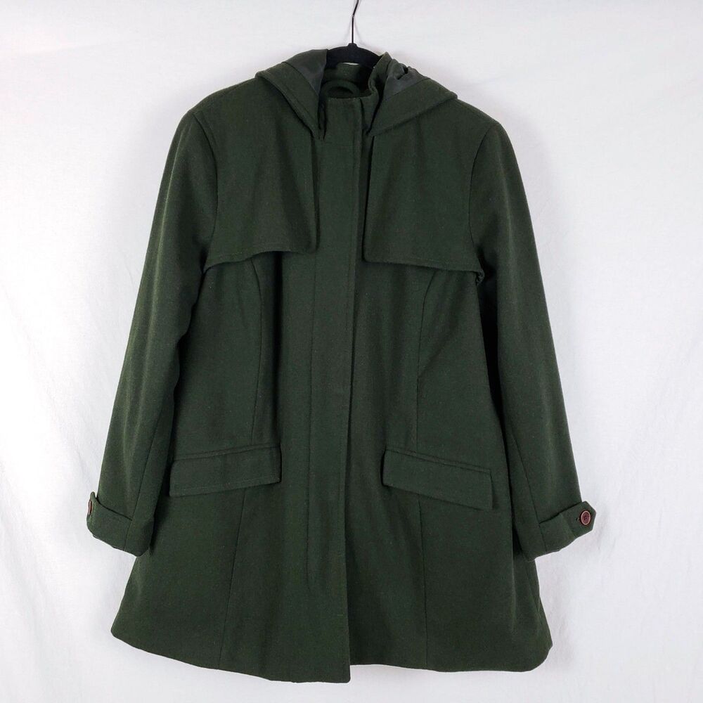 A New Day Wool Blend Hooded Coat Womens XL? Military Green Snap Front Heritage